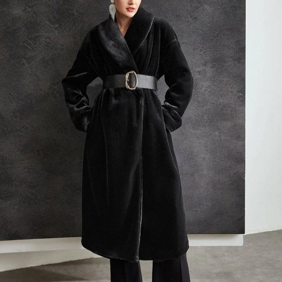 . Jackets & Blazers - Black Preppy Womens Faux fur Coat